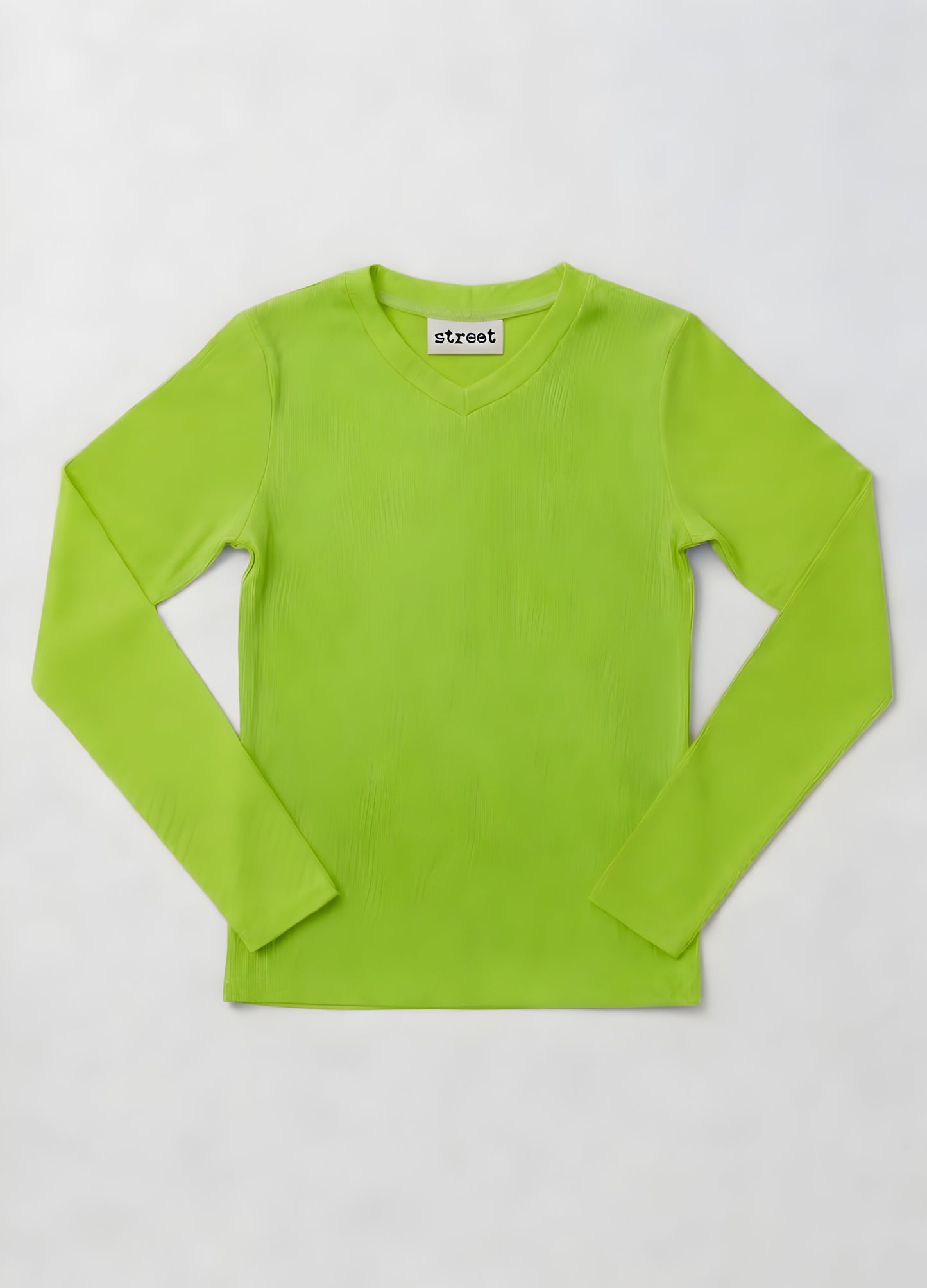 MICRORIBBED V-NECK LONG SLEEVES - LIME
