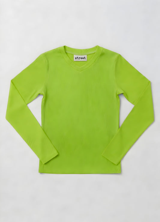MICRORIBBED V-NECK LONG SLEEVES - LIME