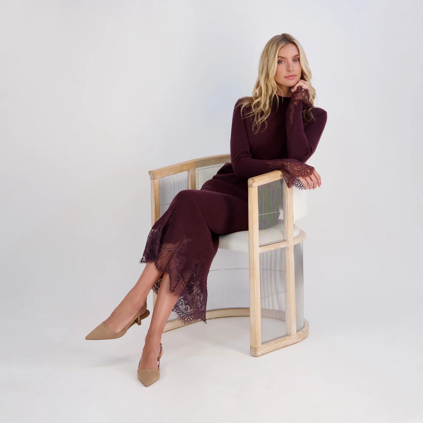 BURGUNDY LACE KNIT SET