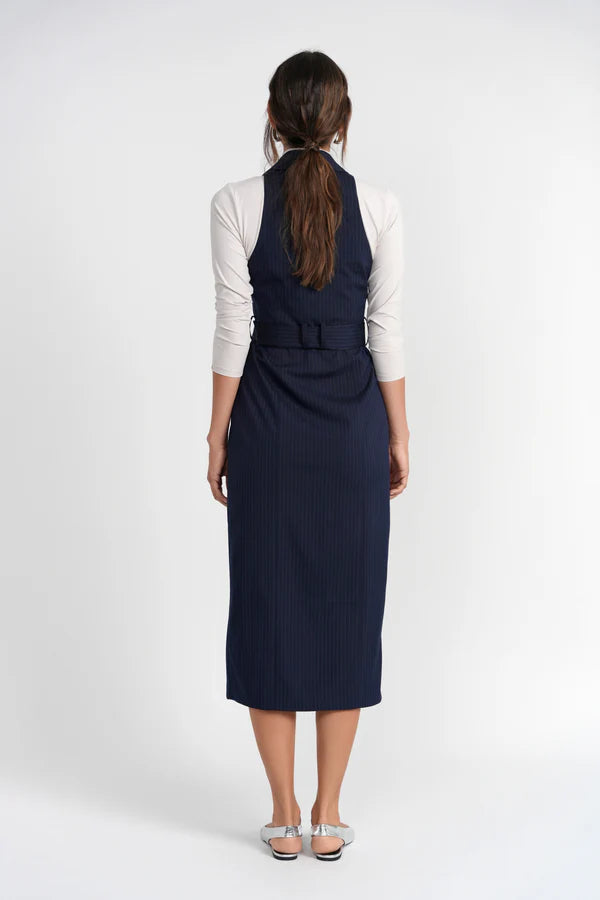 NAVY VEST DRESS PINSTRIPE DRESS