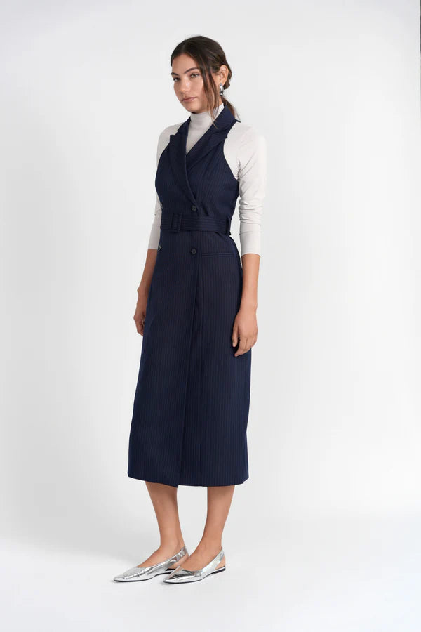NAVY VEST DRESS PINSTRIPE DRESS