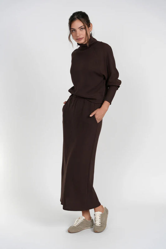 BROWN WAFFLE MAXI SKIRT