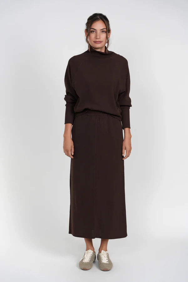 BROWN WAFFLE MOCKNECK TOP