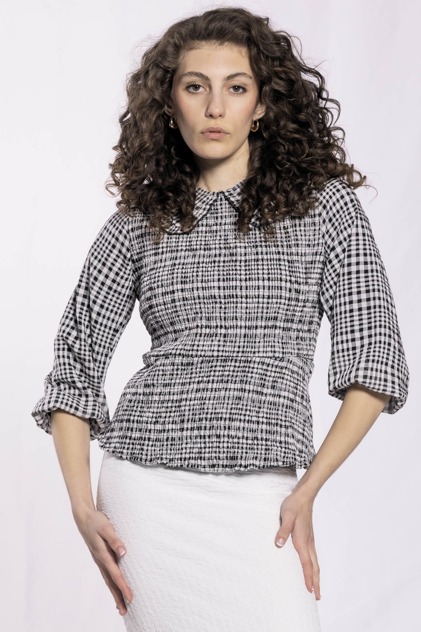 SMOCKED COLLARED TOP AVAILABLE IN 3 COLORS