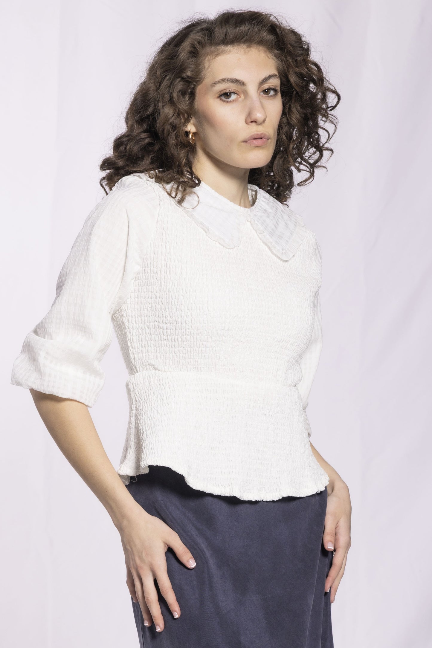 SMOCKED COLLARED TOP AVAILABLE IN 3 COLORS