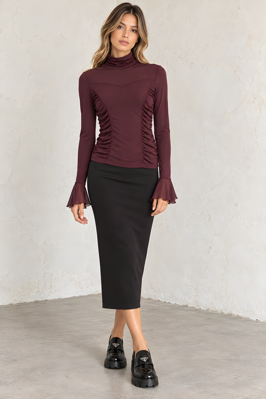 MESH RUCHED TOP AVAILABLE IN 3 COLORS