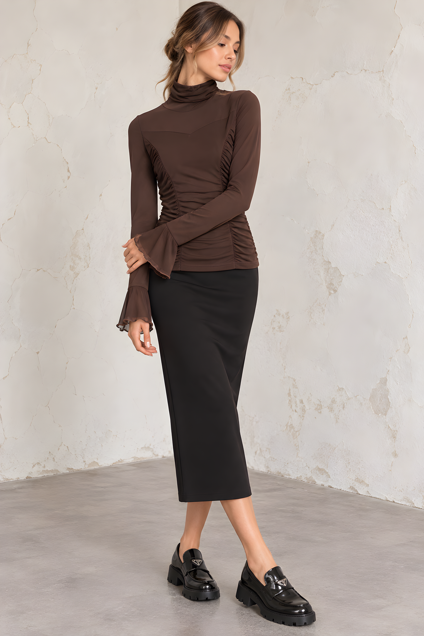 MESH RUCHED TOP AVAILABLE IN 3 COLORS