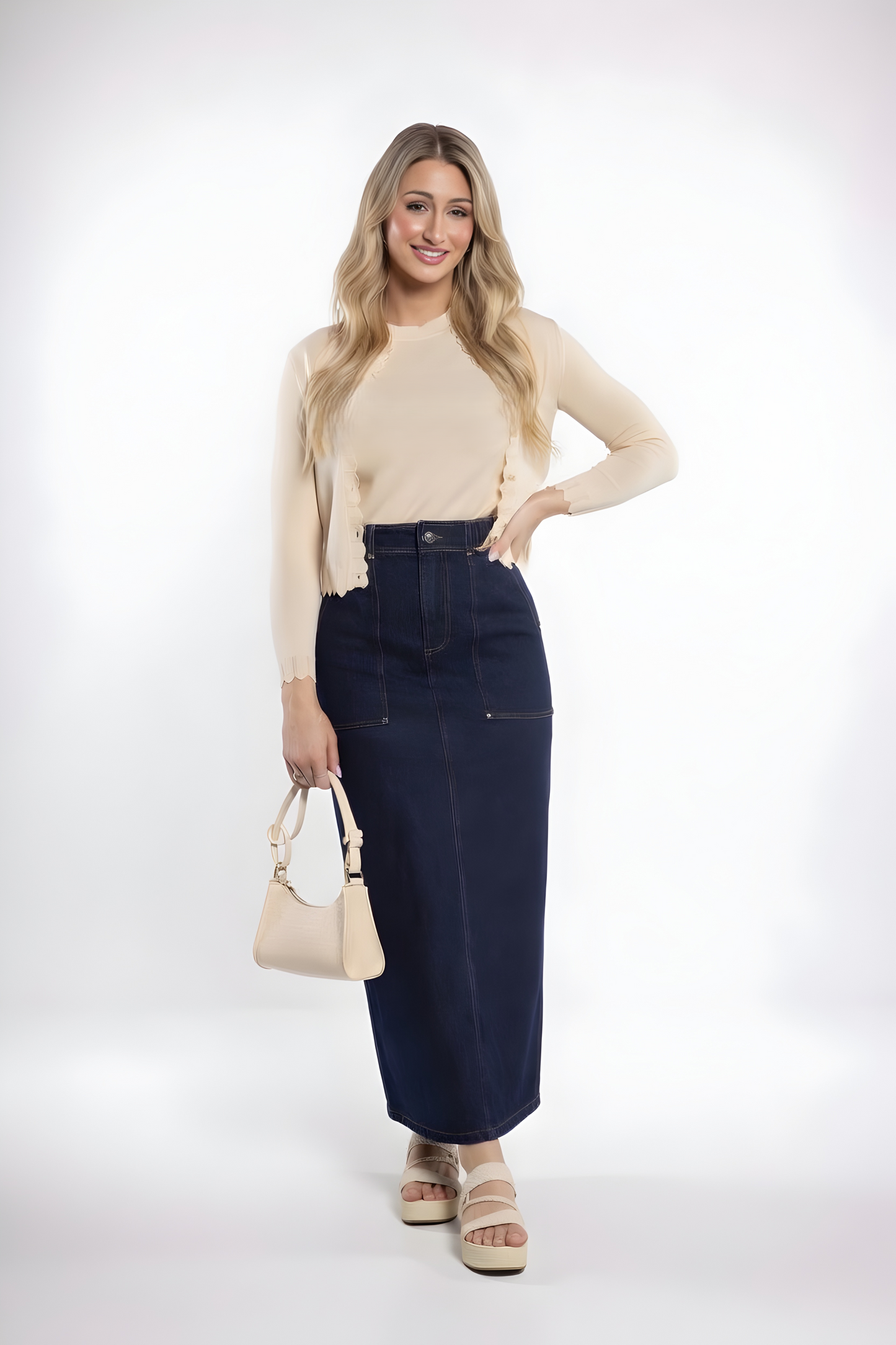 CONTRAST STITCHING DENIM SKIRT
