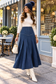PLEATED DENIM SKIRT WITH STITCHED YOLK DETAIL AVAILABLE 3 COLORS