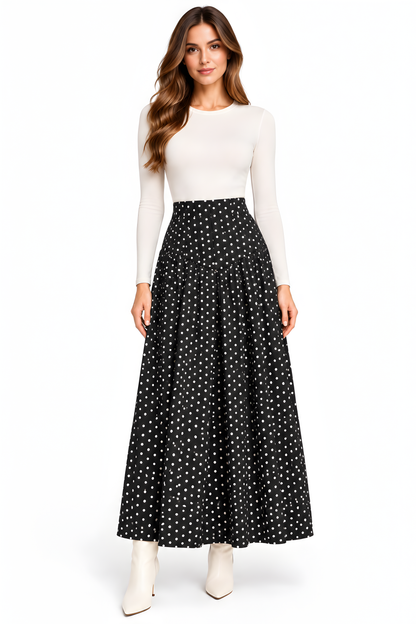 PLEATED POLKA DOT SKIRT AVAILABLE IN 3 COLORS