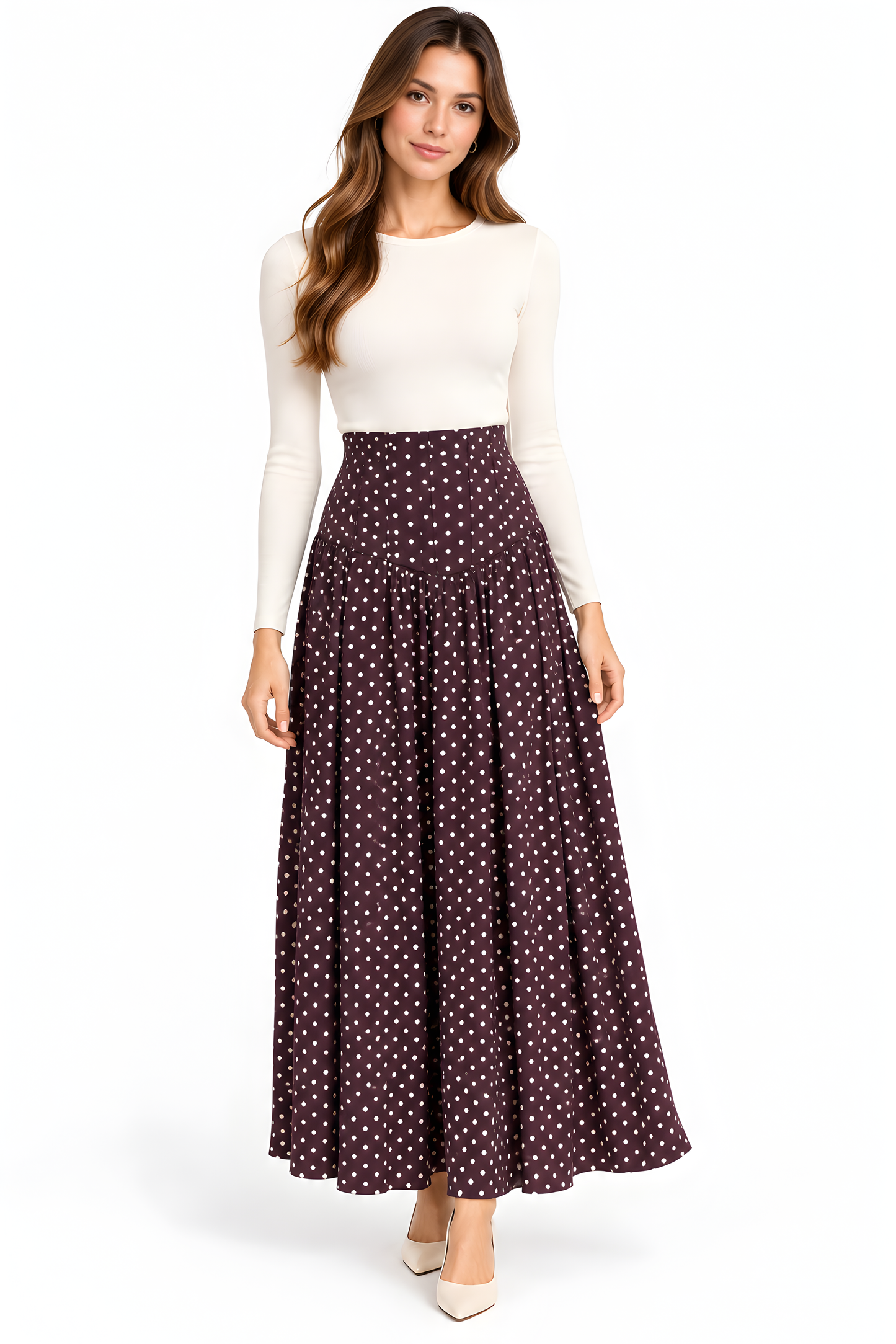 PLEATED POLKA DOT SKIRT AVAILABLE IN 3 COLORS