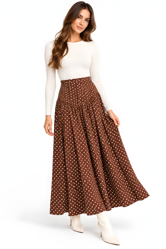 PLEATED POLKA DOT SKIRT AVAILABLE IN 3 COLORS