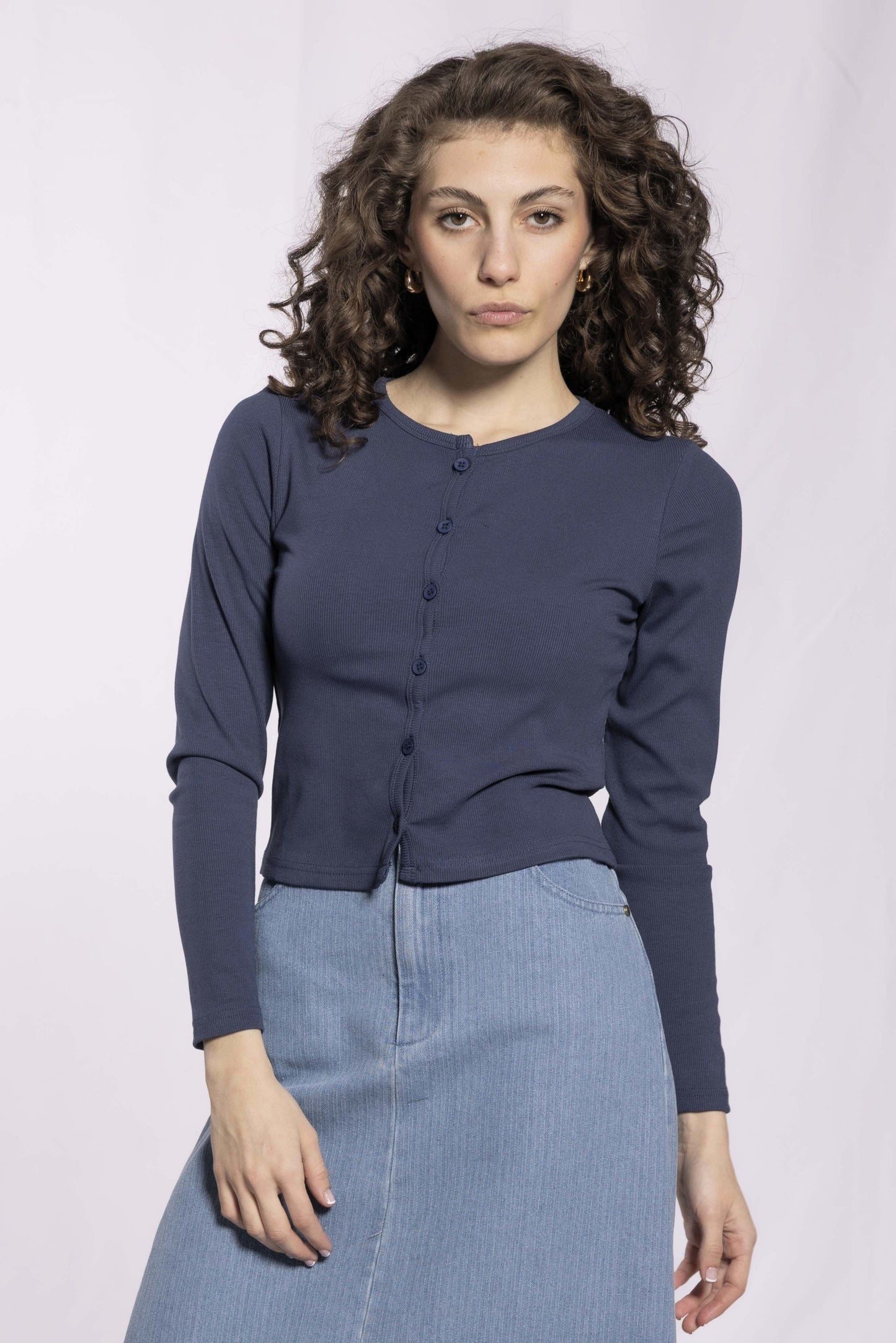 MICRORIBBED CARDIGAN- NAVY
