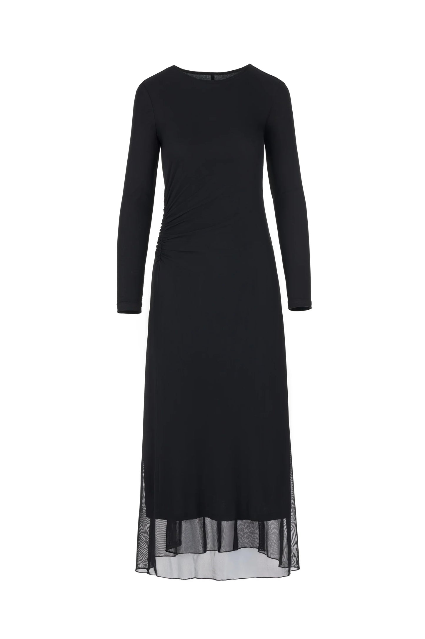 BLACK MESH RUCHED SIDE DRESS
