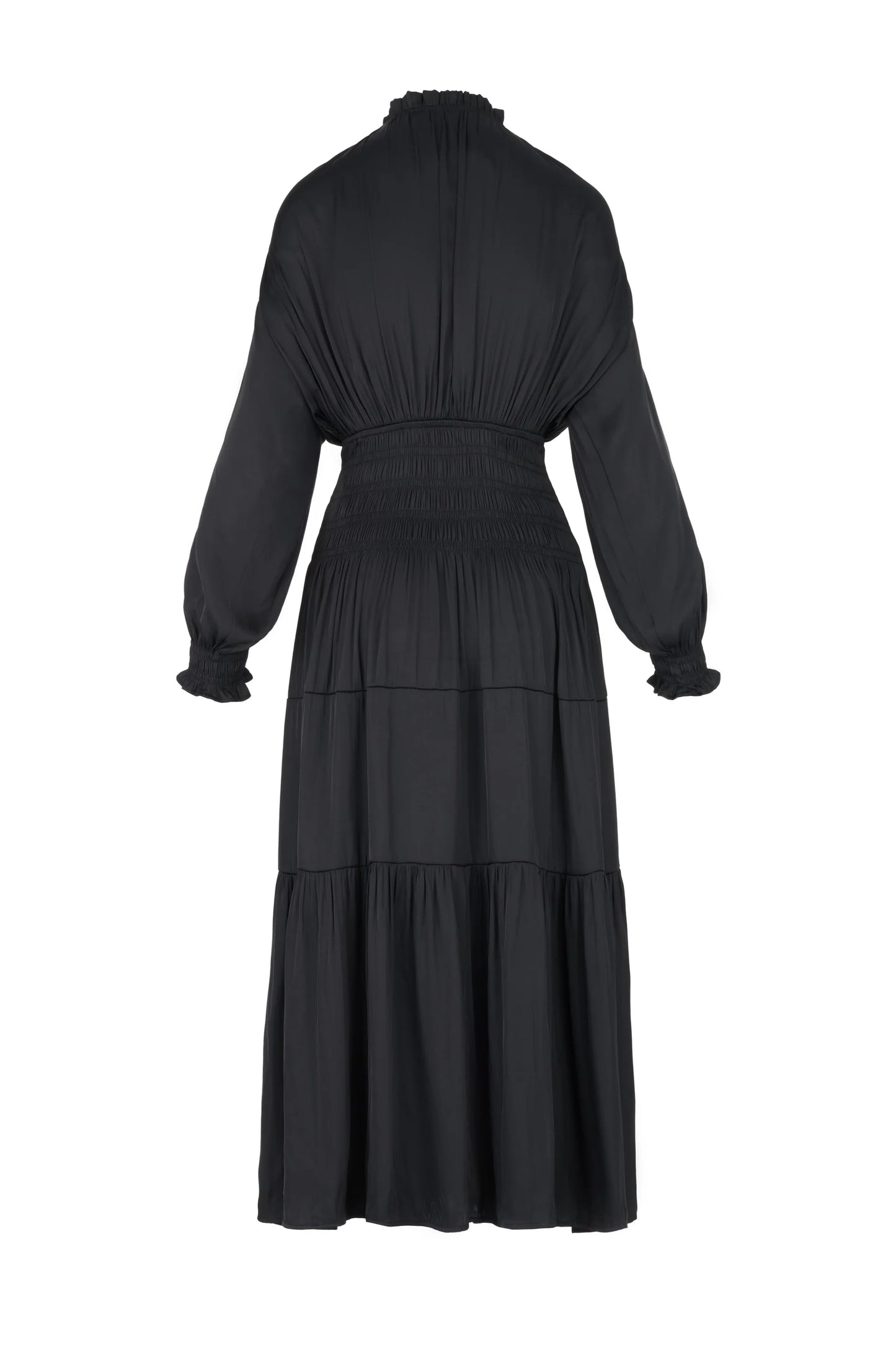 BLACK SILK MAXI DRESS WITH RUCHED WAIST