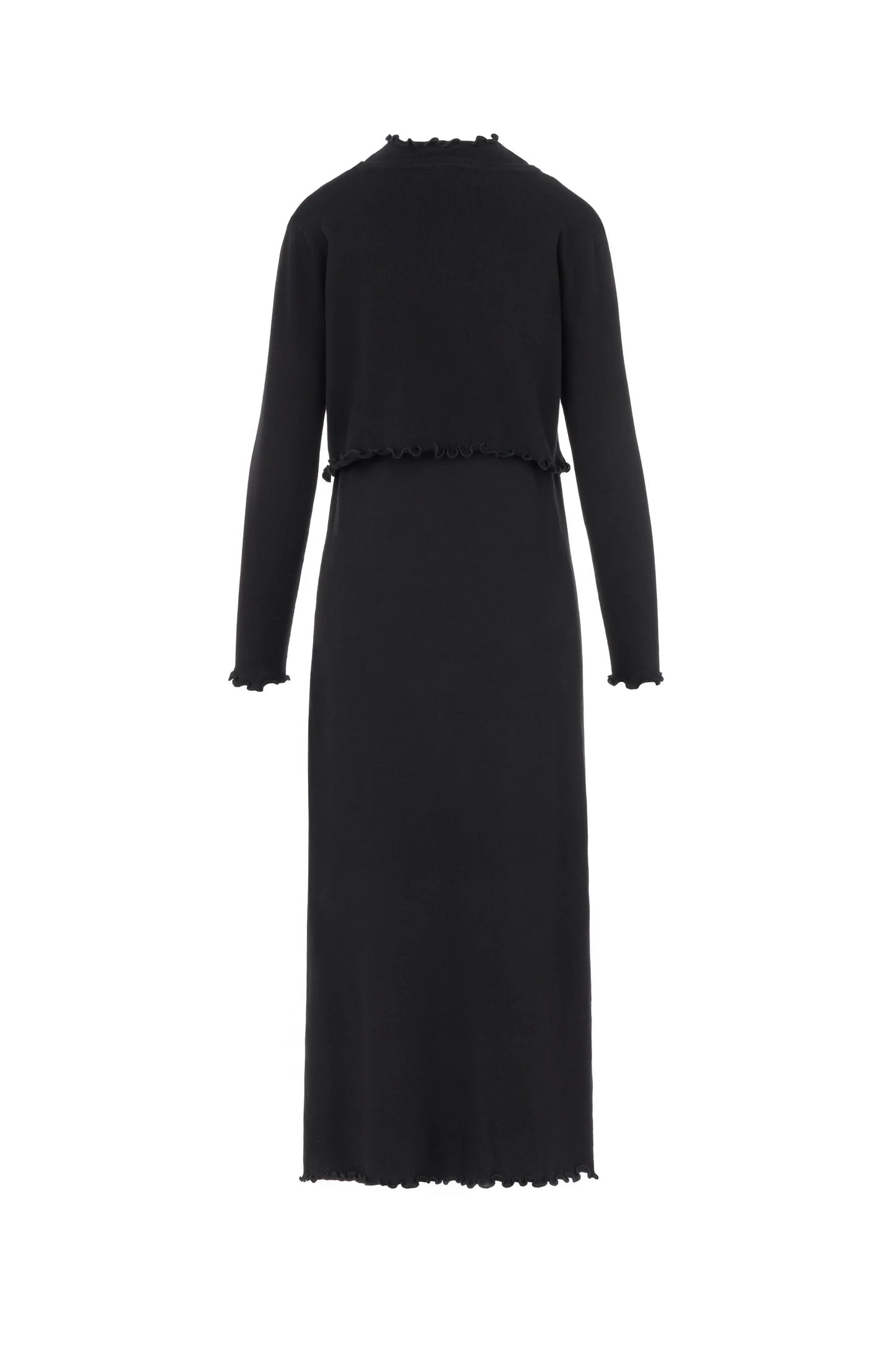BLACK KNIT CARDIGAN WITH MATCHING SLEEVELESS DRESS