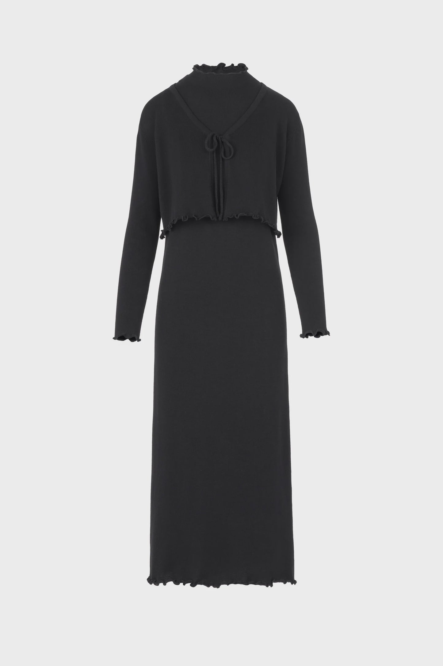 BLACK KNIT CARDIGAN WITH MATCHING SLEEVELESS DRESS