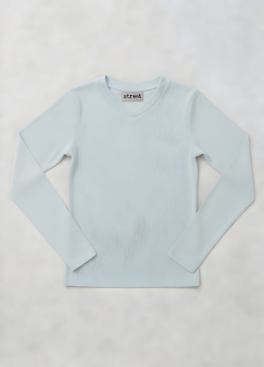 MICRORIBBED V-NECK LONG SLEEVES - MINT