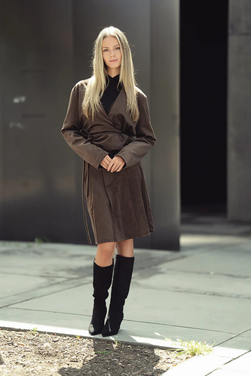 BROWN SUEDE PLEATED SKIRT