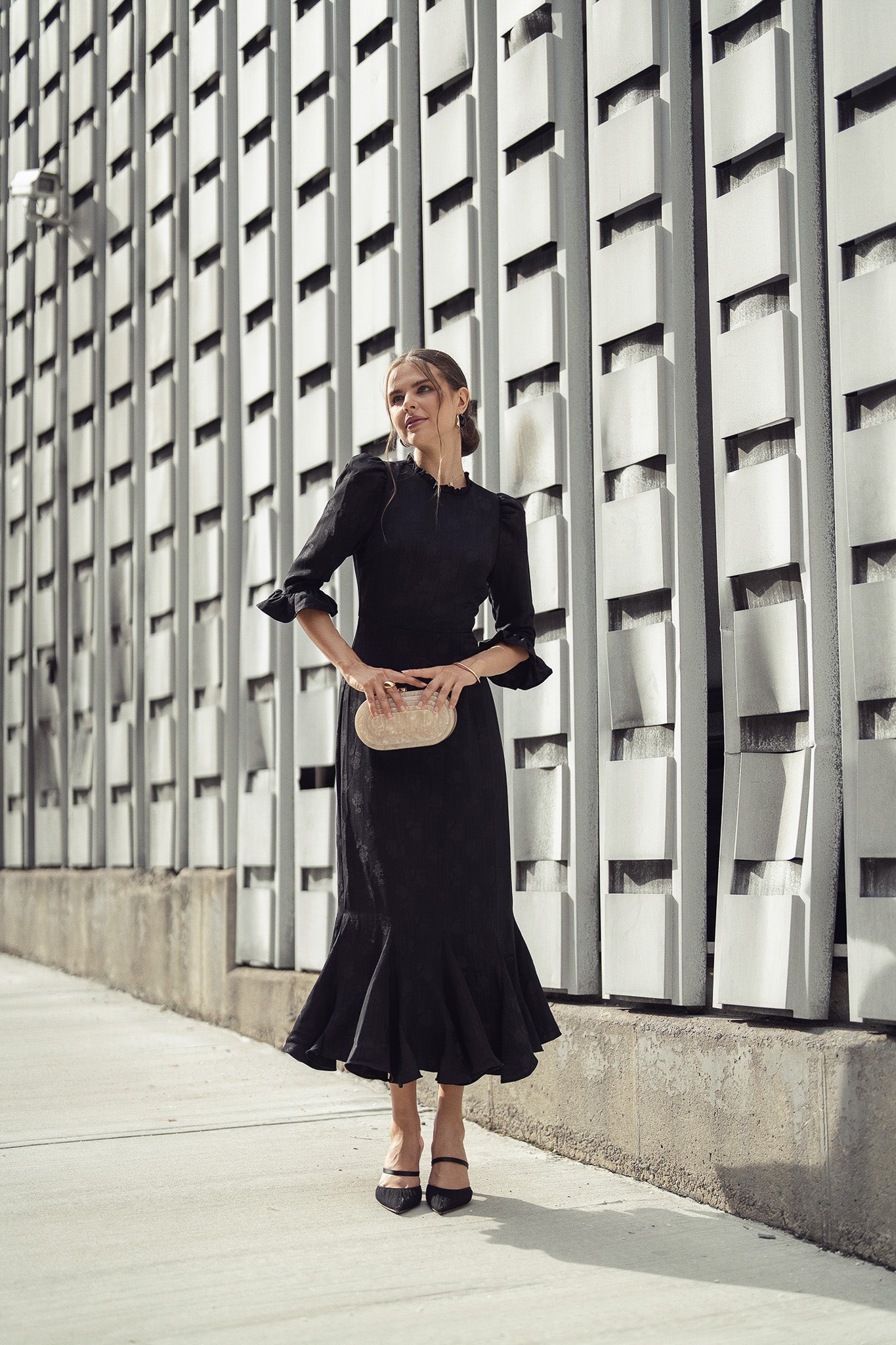 BLACK JACQUARD SHIRI DRESS