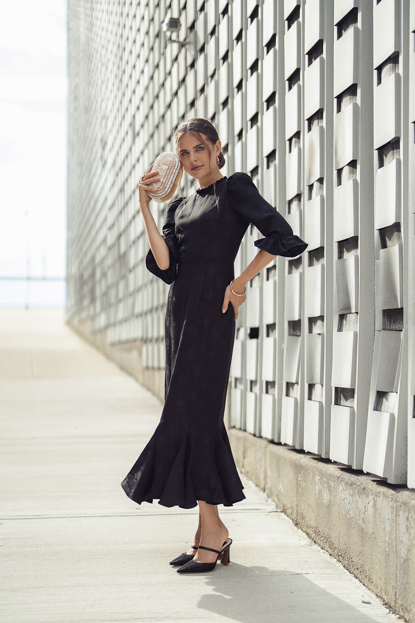 BLACK JACQUARD SHIRI DRESS