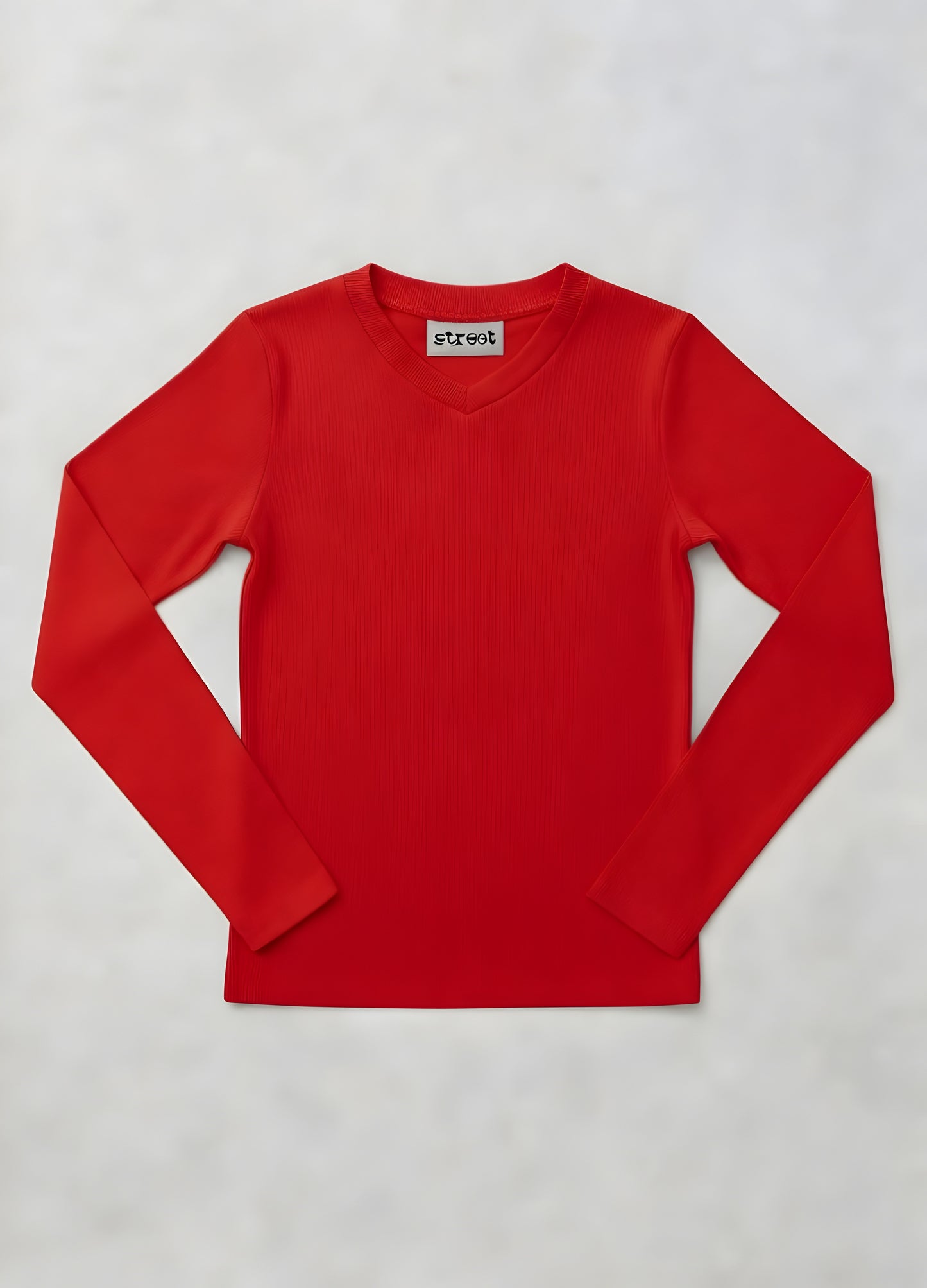 MICRORIBBED V-NECK LONG SLEEVES -    RED