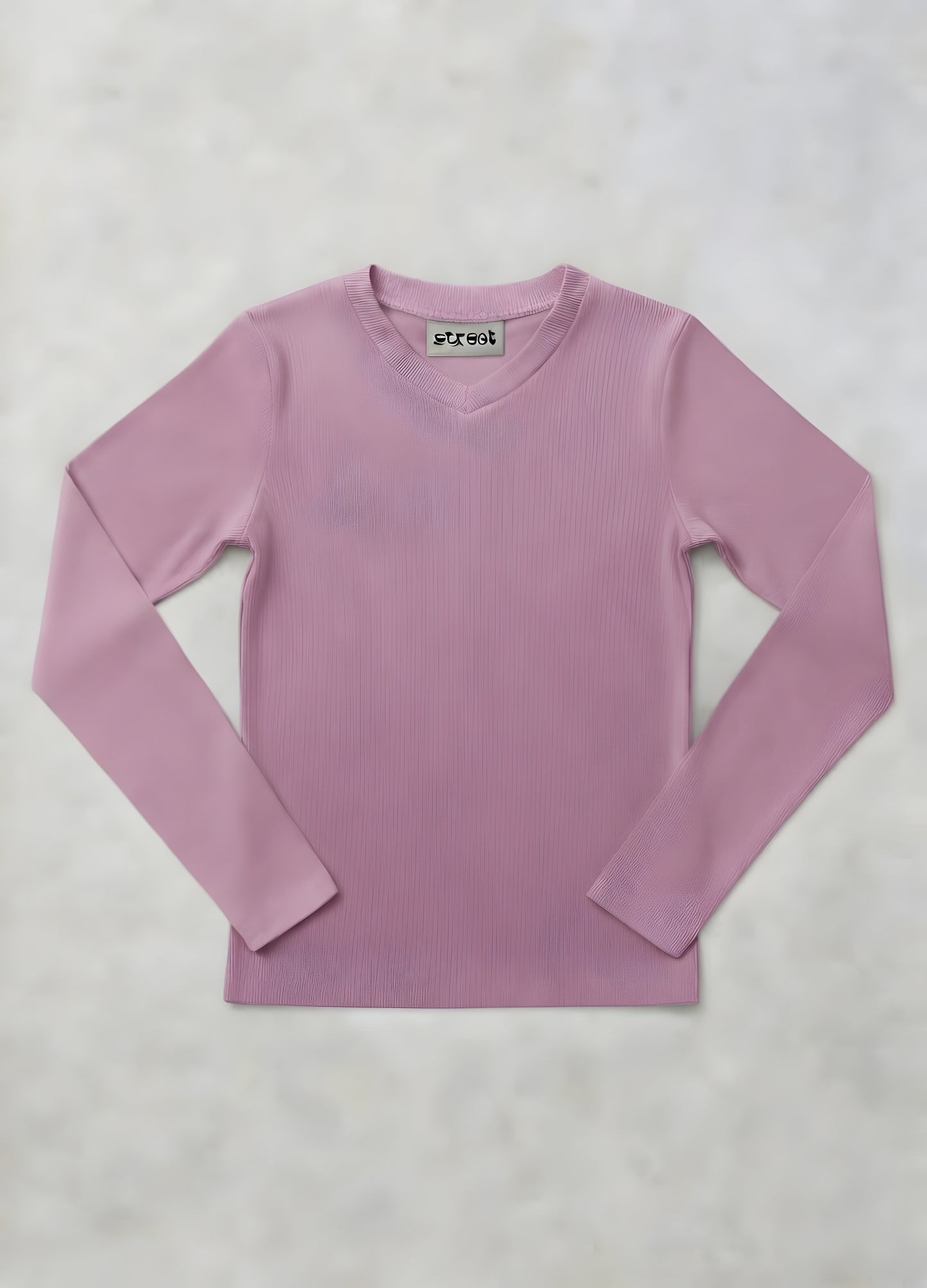 MICRORIBBED V-NECK LONG SLEEVES -    ROSE