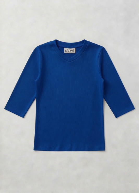 MICRORIBBED V-NECK 3/4 SLEEVES - ROYAL