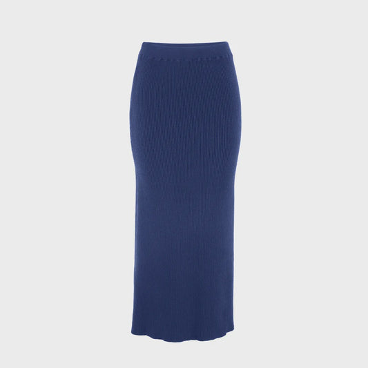 NAVY STRAIGHT KNIT RIBBED SKIRT