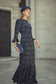 NAVY BLUR ROSES ON BLACK SHIRI DRESS