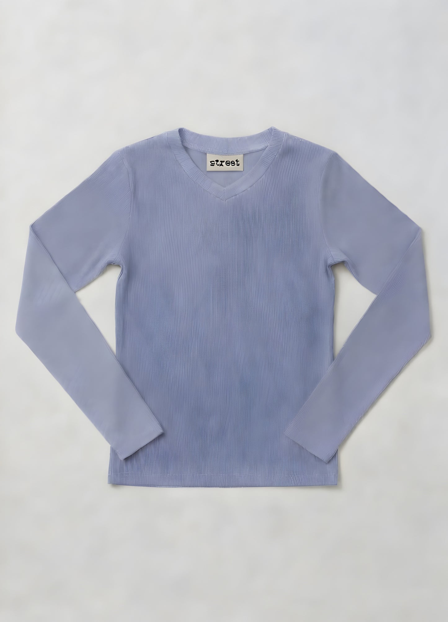 MICRORIBBED V-NECK LONG SLEEVES - SKY BLUE
