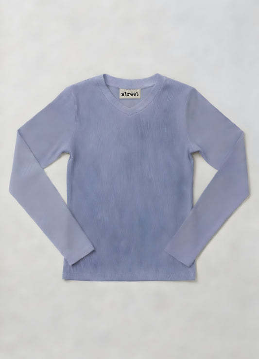 MICRORIBBED V-NECK LONG SLEEVES - SKY BLUE
