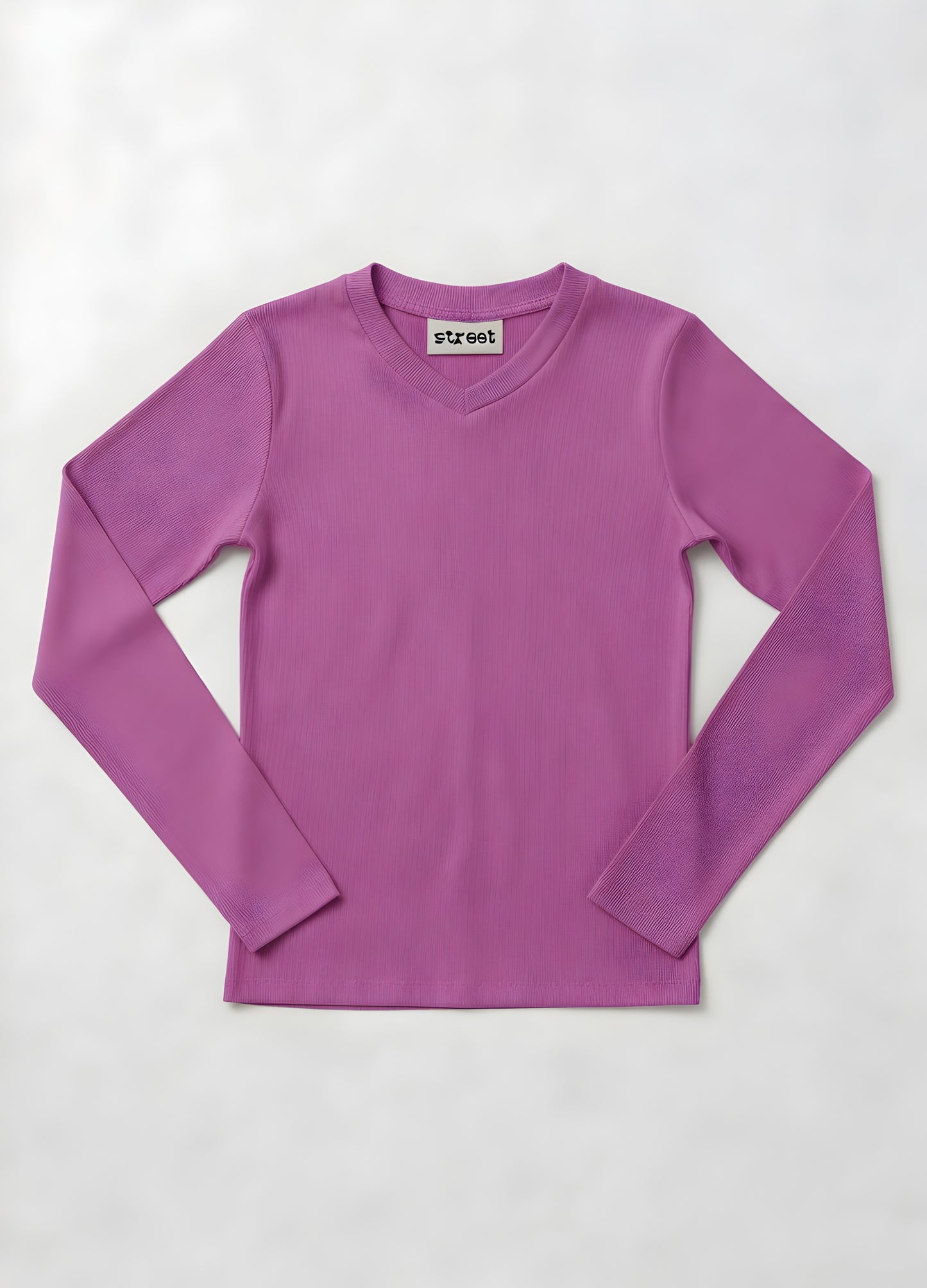 MICRORIBBED V-NECK LONG SLEEVES - VIOLET