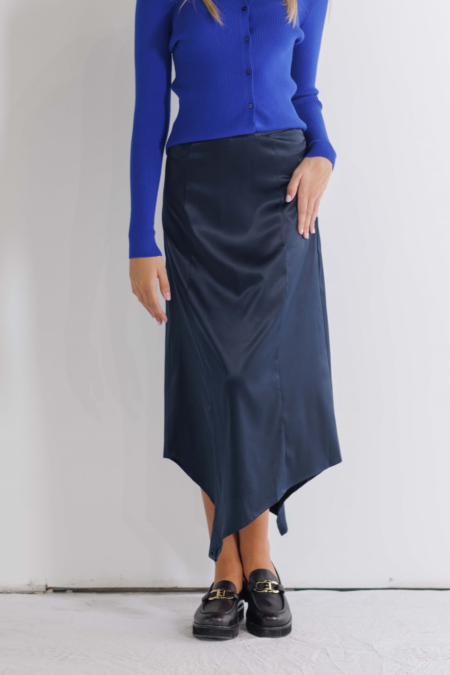 NAVY SATIN SKIRT