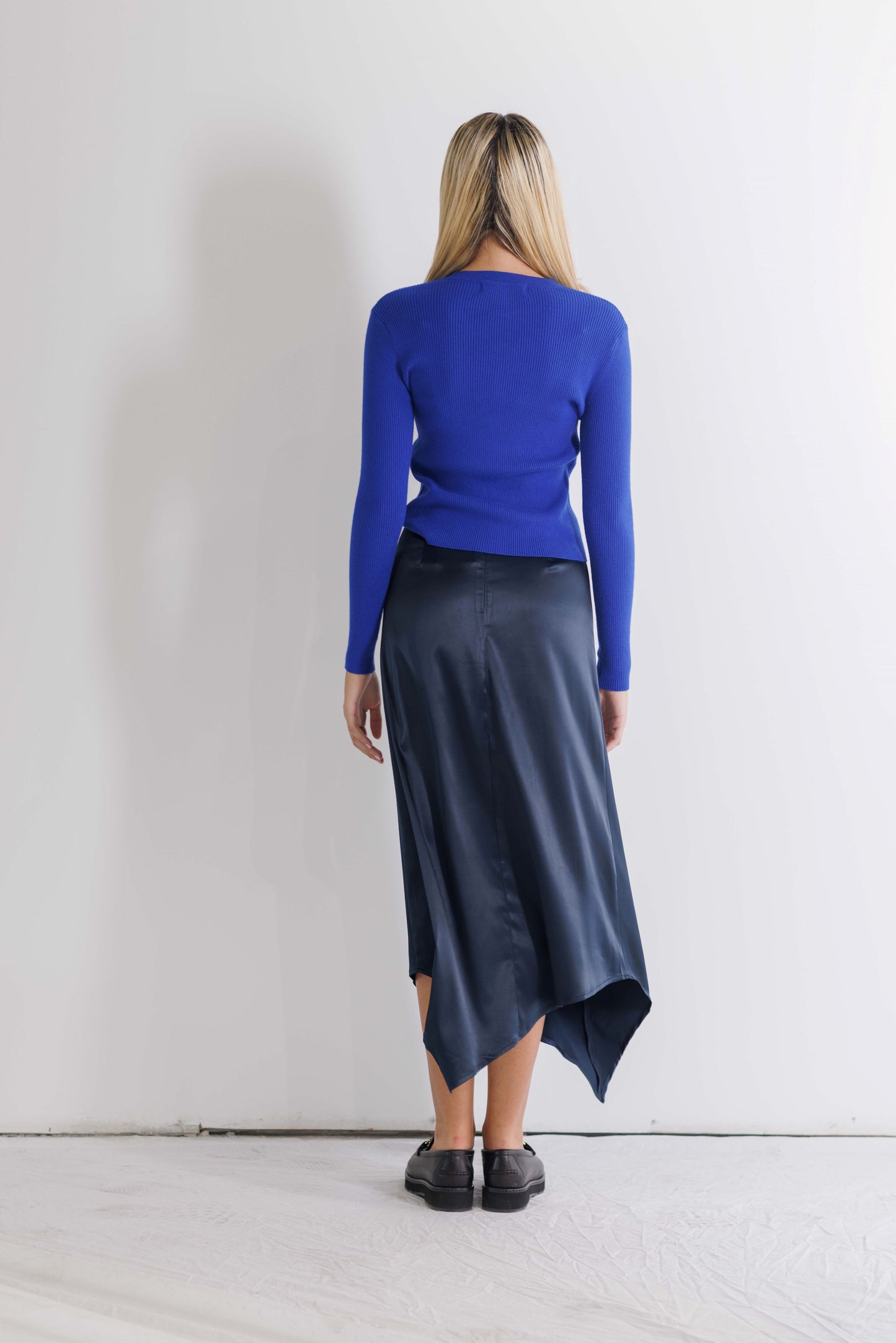 NAVY SATIN SKIRT