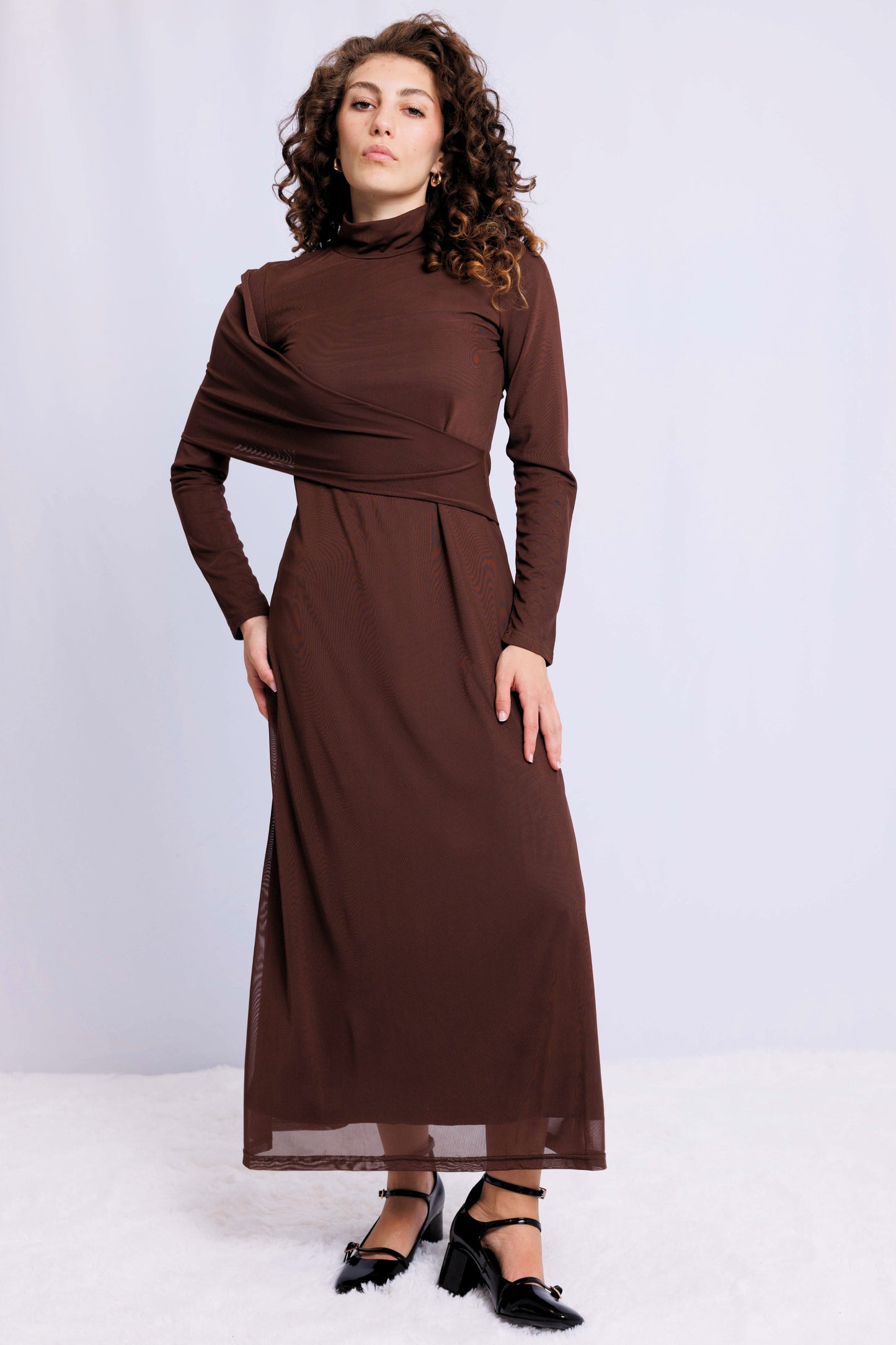 DRAPED SHOULDER DRESS AVAILABLE IN 2 COLORS