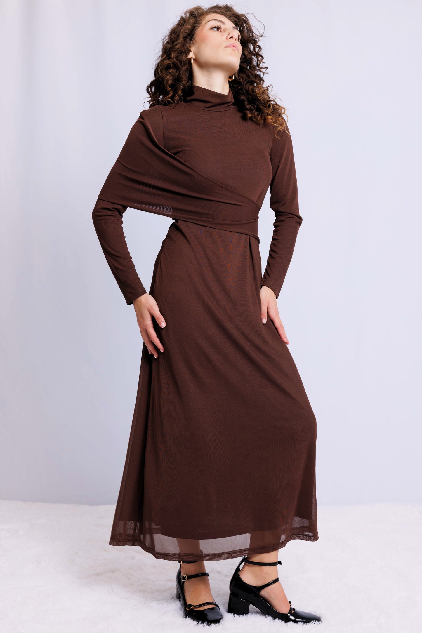 DRAPED SHOULDER DRESS AVAILABLE IN 2 COLORS