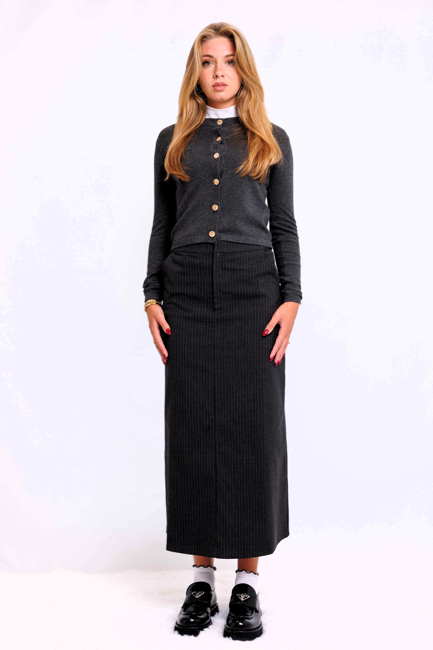 PINSTRIPE MIDI SKIRT AVAILABLE IN 3 COLORS
