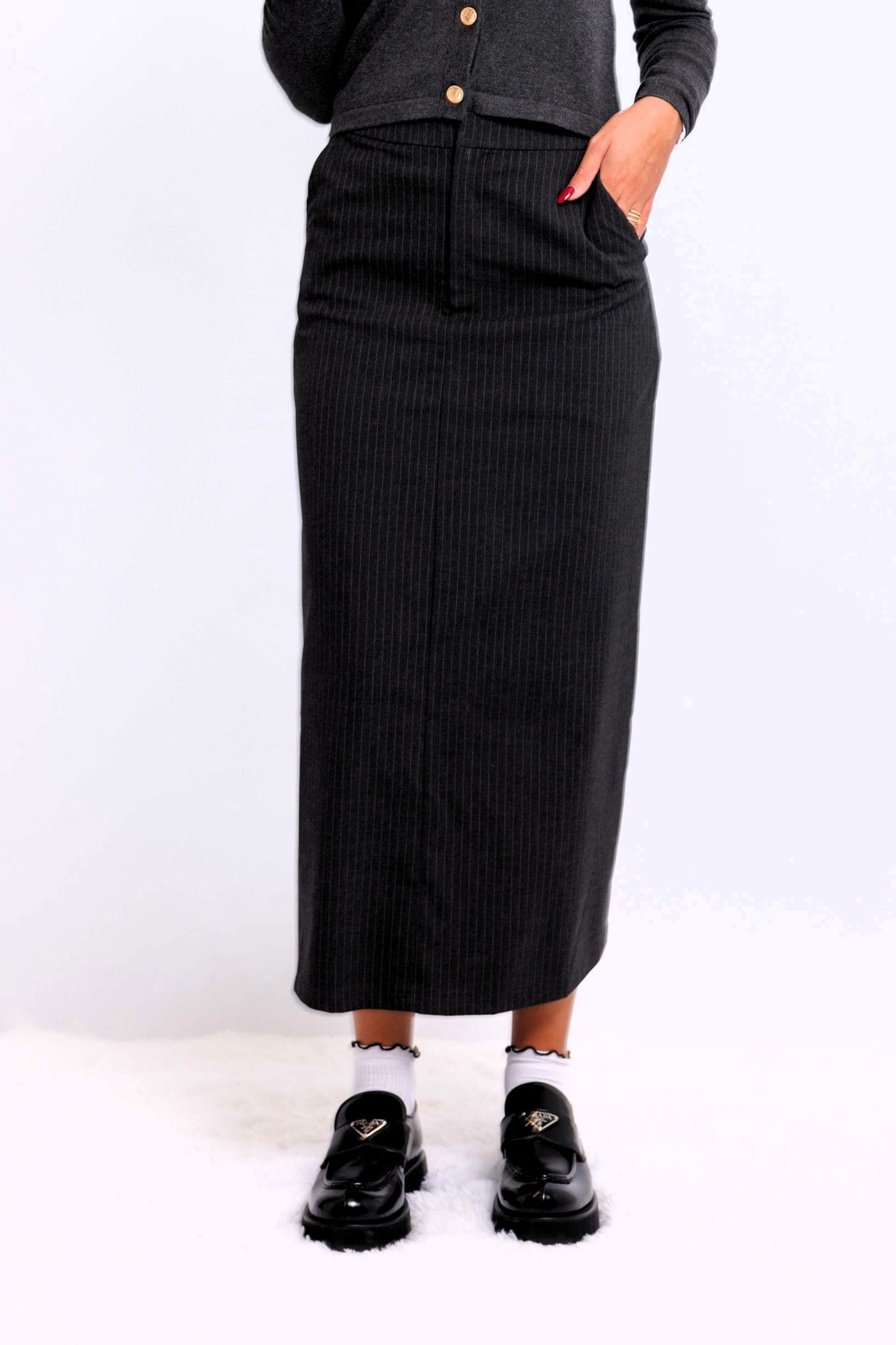 PINSTRIPE MIDI SKIRT AVAILABLE IN 3 COLORS