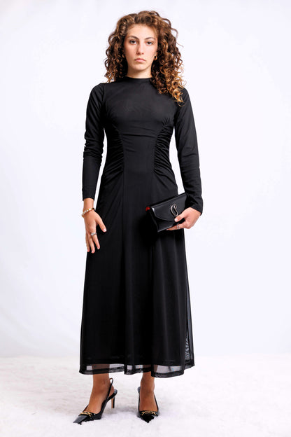 MESH DRESS WITH SIDE GATHERS AVAILABLE IN 2 COLORS