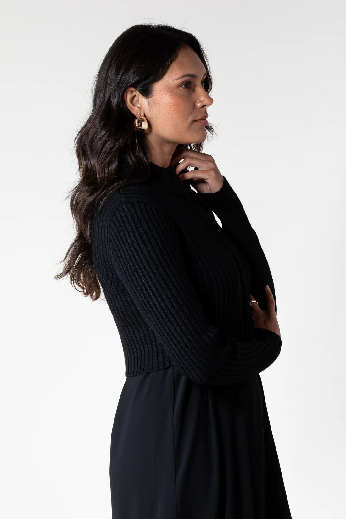 BLACK CROPPED ZIP-UP TOP