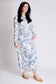 BLUE TOILE RUCHED SLEEVE DRESS