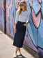 MICRORIBBED V-NECK 3/4 SLEEVES - GLACIER
