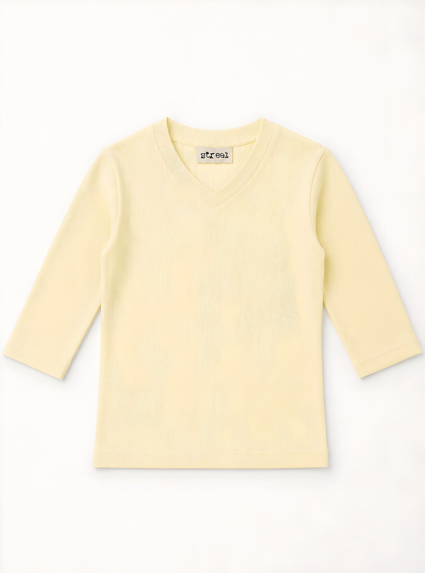 MICRORIBBED V-NECK 3/4 SLEEVES - BUTTER
