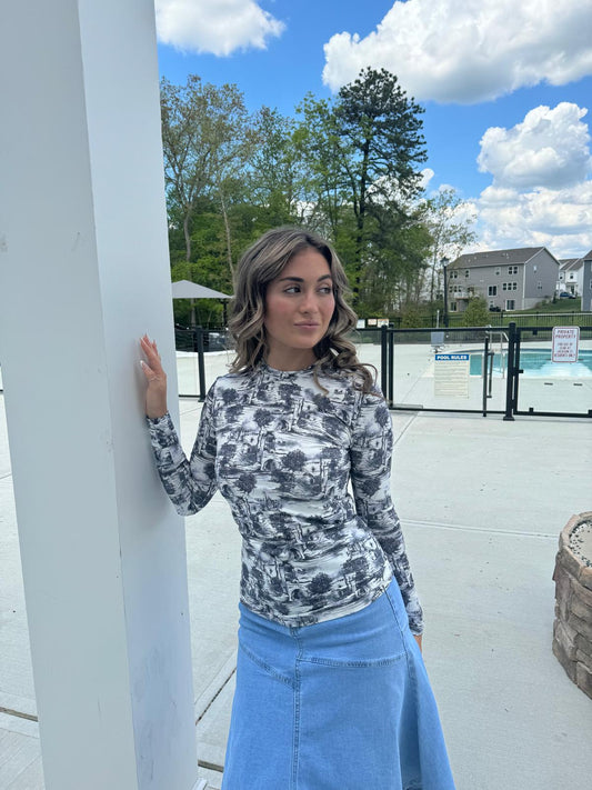 BLACK AND WHITE PRINTED COTTON CREW NECK TSHIRT