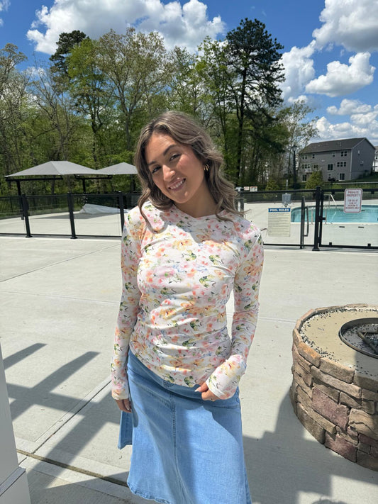 PASTEL FLORAL PRINTED MICRO V TSHIRT