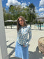 WHITE AND BLUE FLORAL PRINTED MICRO V TSHIRT