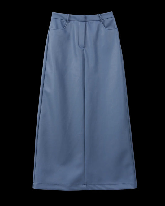 SKY BLUE LEATHER MAXI SKIRT