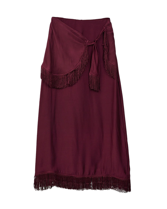 BURGUNDY FRINGE SKIRT