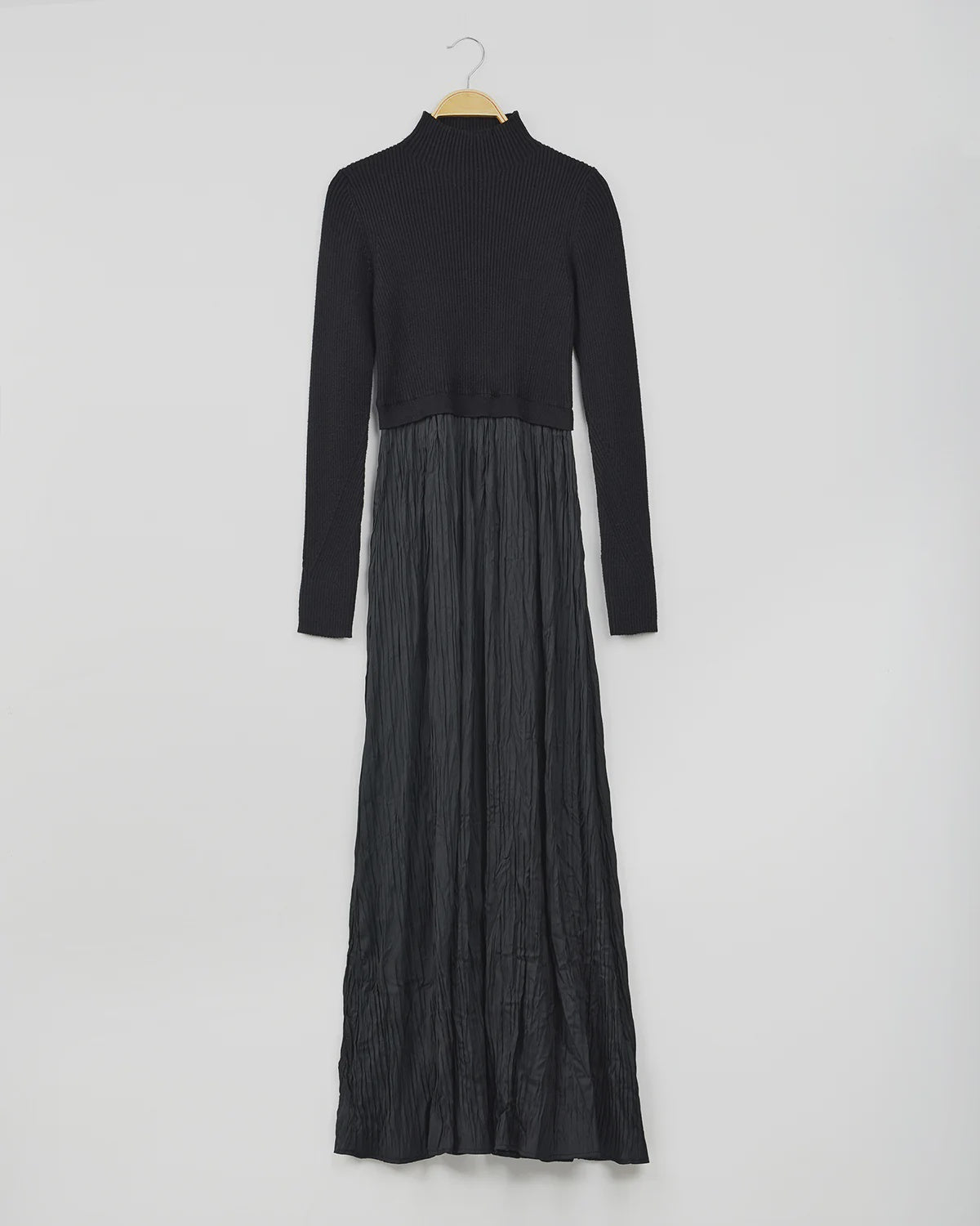 BLACK KNIT CONTRAST FABRIC MAXI DRESS